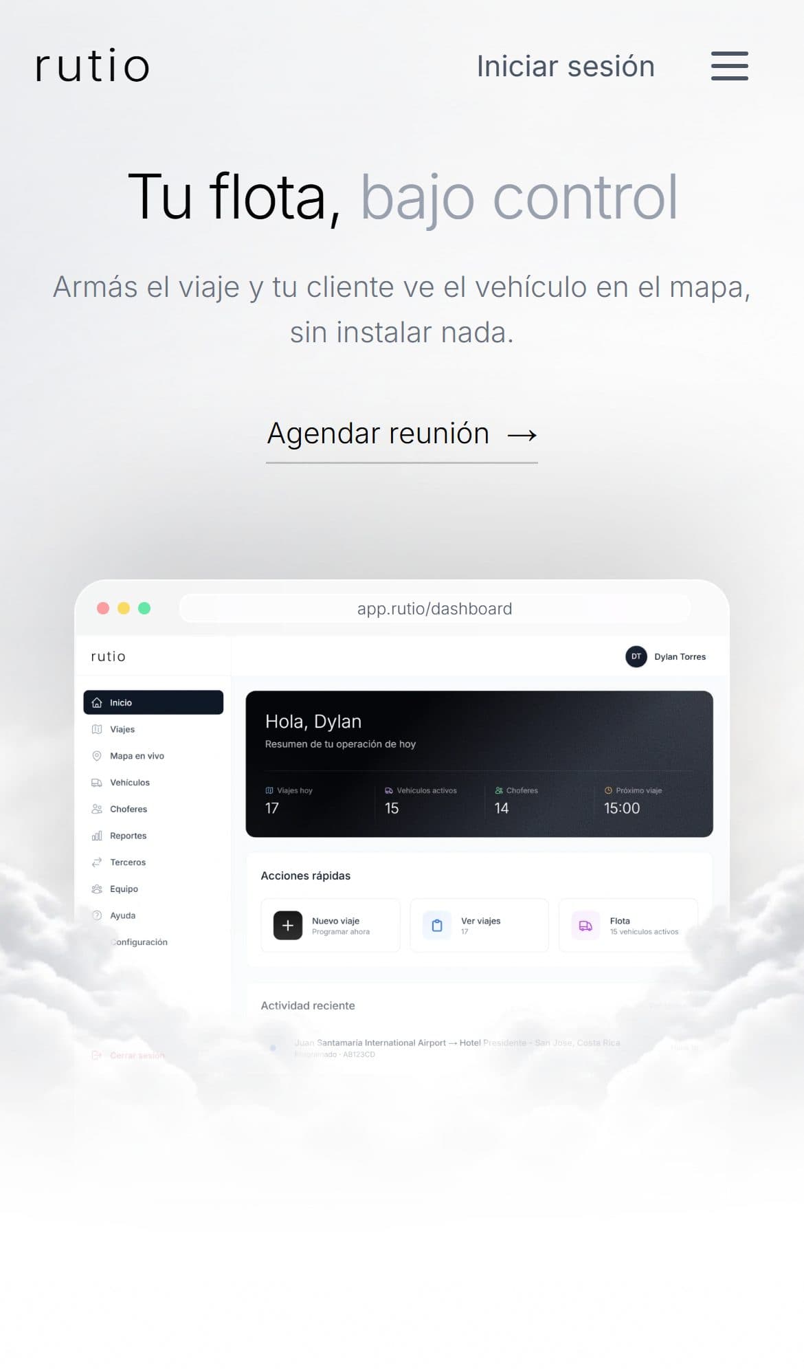 Home page of Rutio on a phone